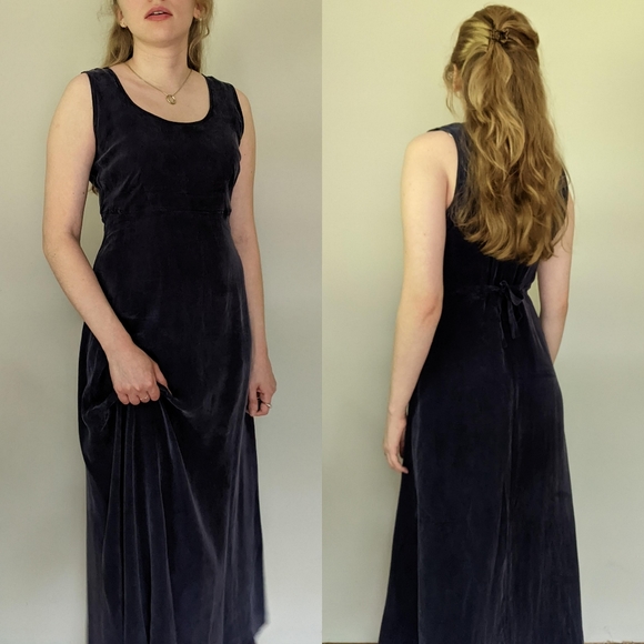 Vintage Navy Blue Silky Dress & Jacket Set - Picture 8 of 9